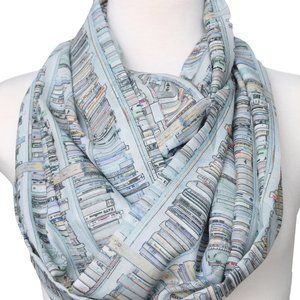 Book scarf gray infinity scarves for women bookworm reader book lover writer mom